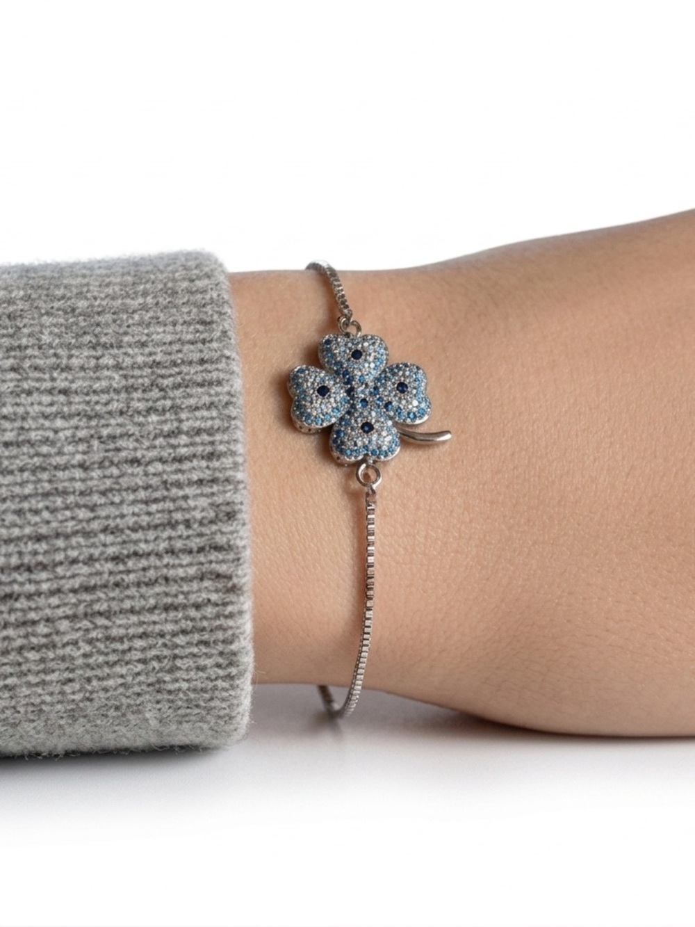 Rose Gold Plated Blue Four-Leaf Clover Bolo Bracelet